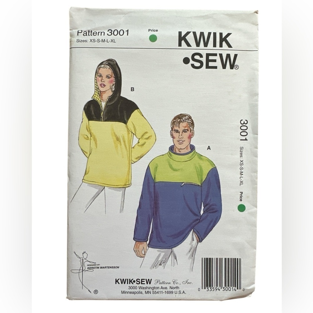 Vintage Y2K, uncut, factory folded Kwik Sew Pattern 3001  XS - XL